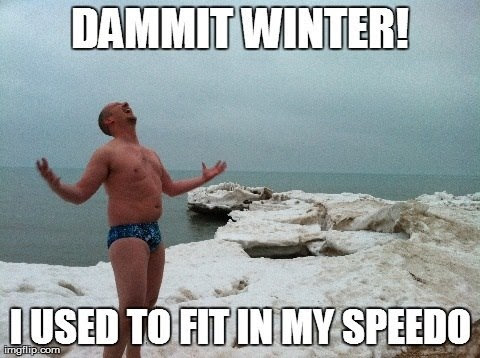 Your host, yelling at winter in a speedo on the frozen shores of Lake Michigan