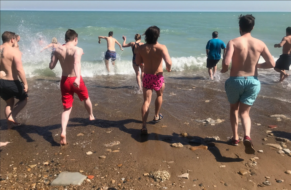The charge into Lake Michigan